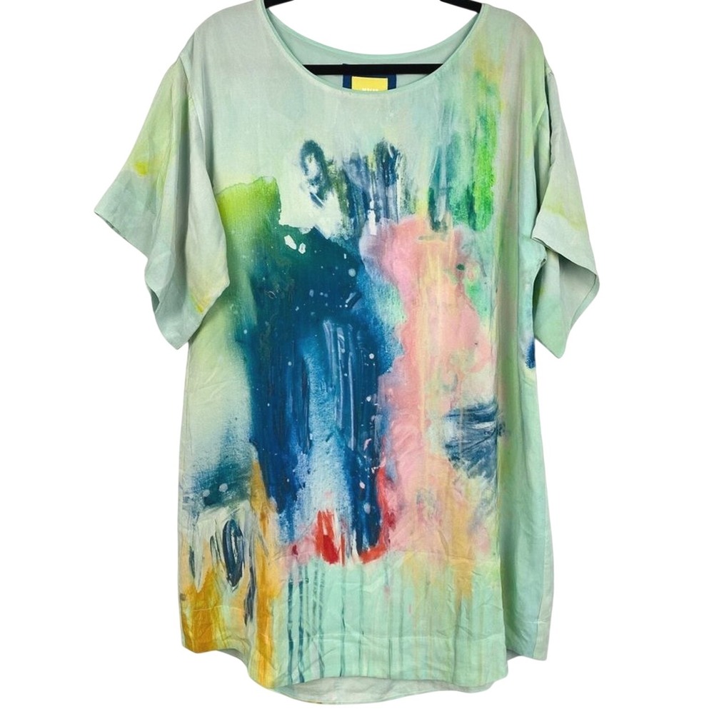 Anthropologie Maeve Womens Silk Dress M Watercolor Mini Shift Artsy Resortwear